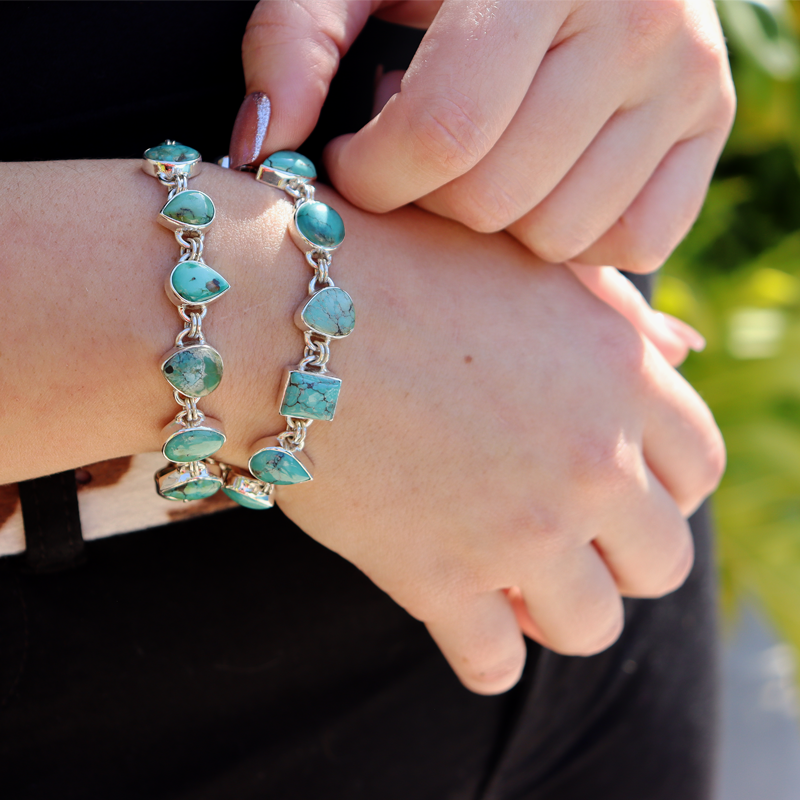 turquoise gemstone sterling silver bracelet