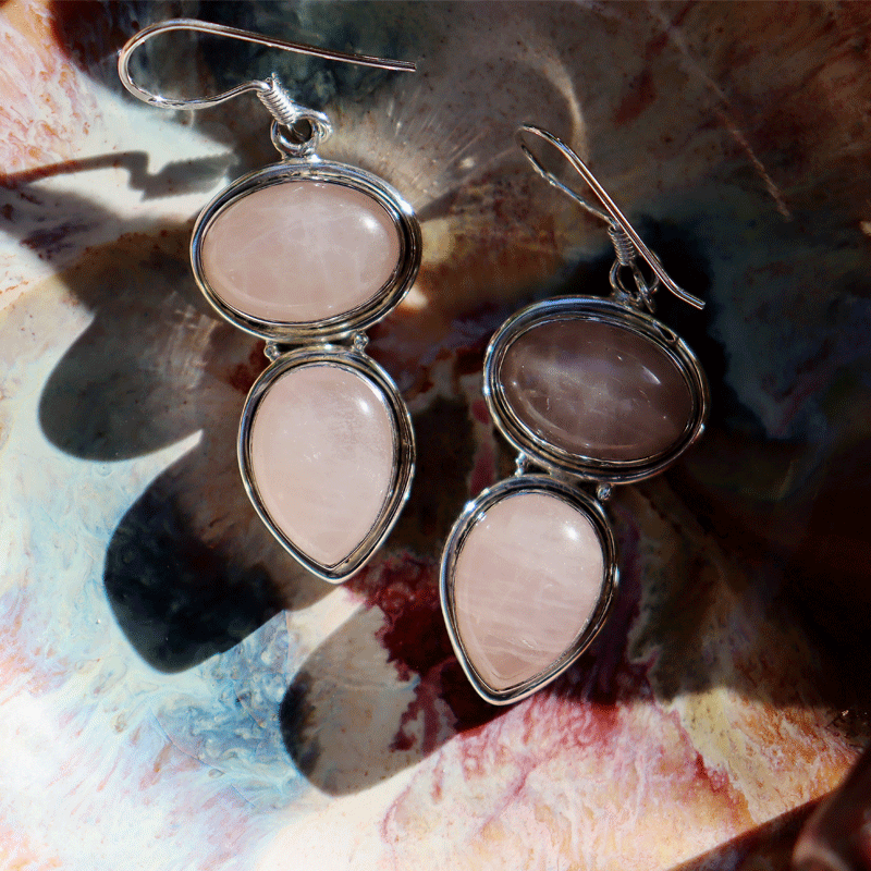 rose quartz silver gemstone earrings