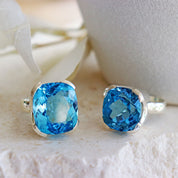 large swiss blue topaz silver gemstone ring
