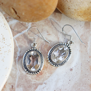 clear quartz oval sterling silver gemstone earrings