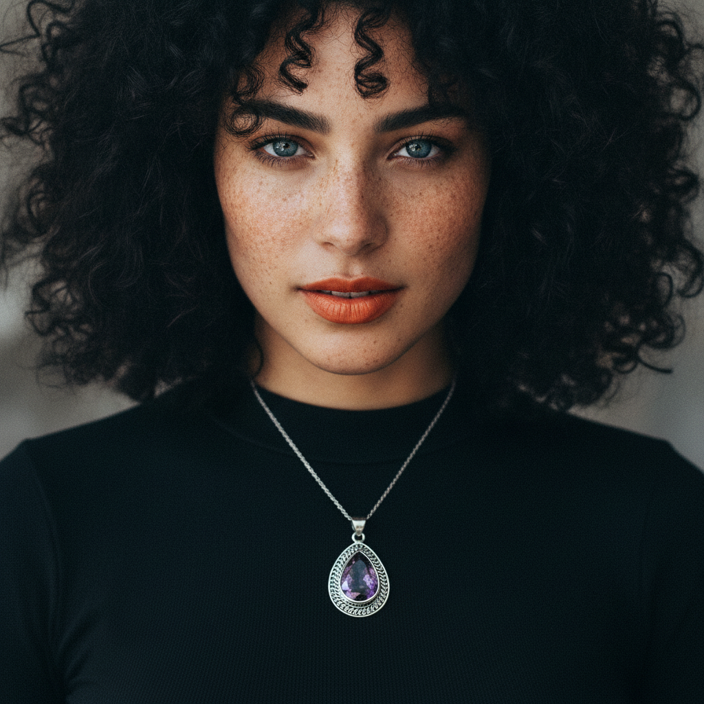 teardrop amethyst sterling silver pendant
