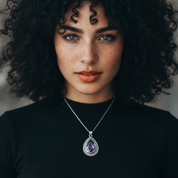 teardrop amethyst sterling silver pendant