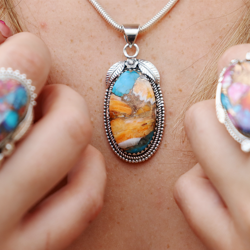 oyster turquoise sterling silver gemstone pendant