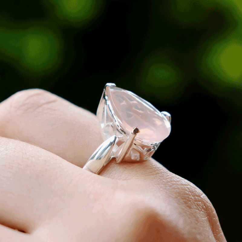 rose quartz silver gemstone ring