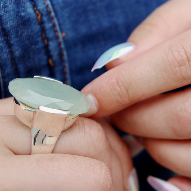 big chalcedony sterling silver oval gemstone ring