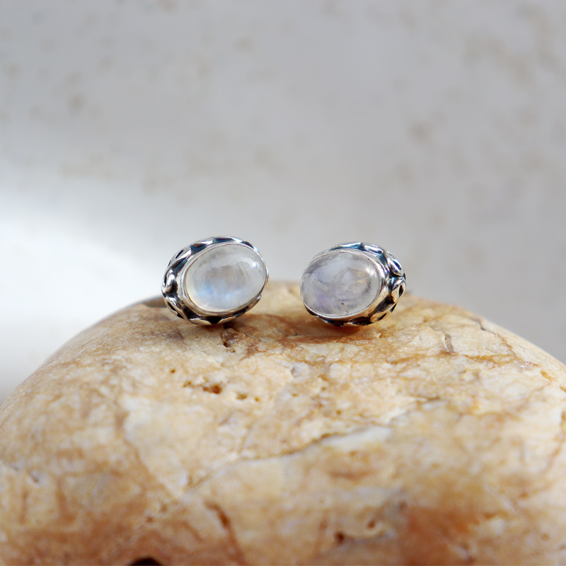 moonstone oval sterling silver gemstone stud earrings