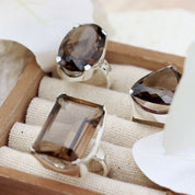 smoky quartz oval sterling silver gemstone ring