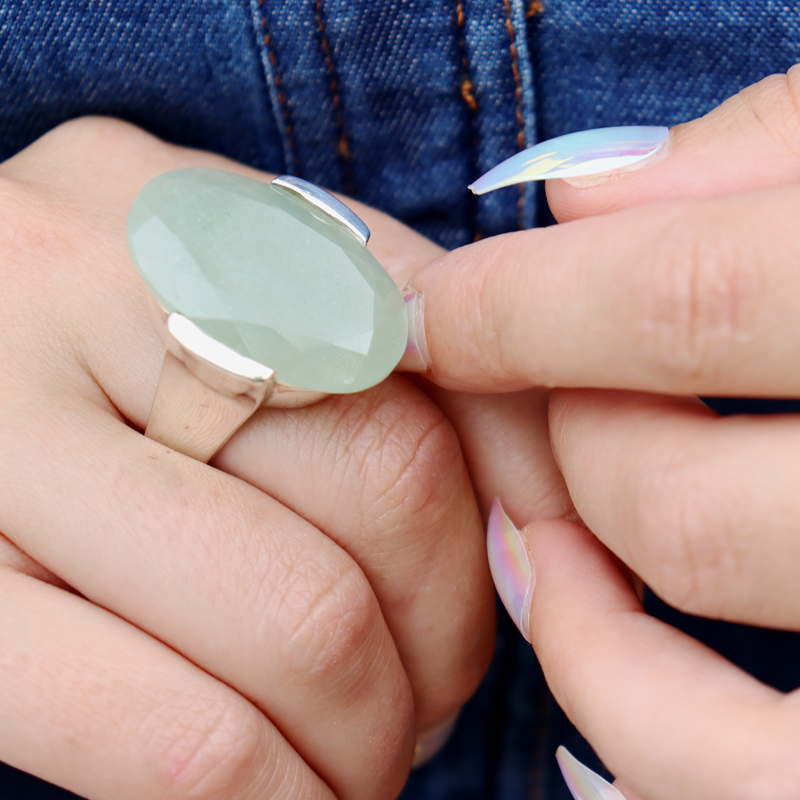 big chalcedony sterling silver oval gemstone ring