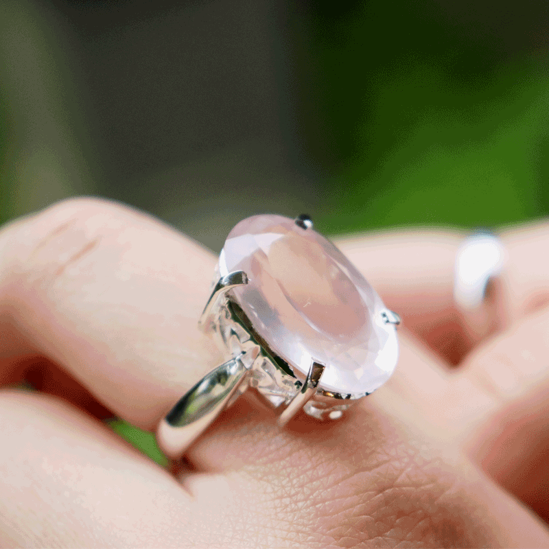 rose quartz silver gemstone ring