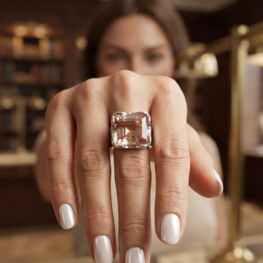 Champagne Quartz Emerald Cut Ring