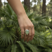teardrop prehnite sterling silver gemstone ring