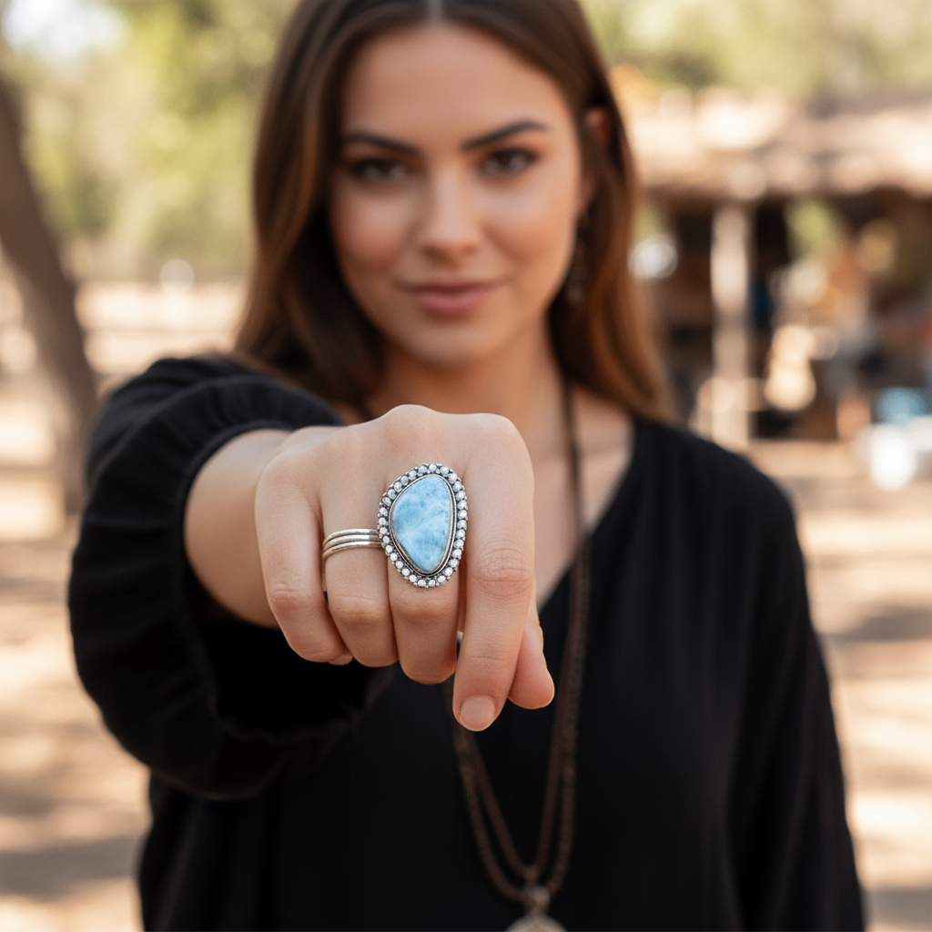 statement larimar sterling silver gemstone ring