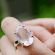 rose quartz silver gemstone ring
