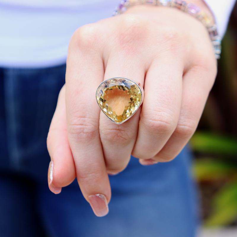 large citrine sterling silver gemstone ring