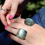 oval labradorite silver gemstone ring