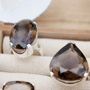 teardrop smoky quartz silver gemstone ring