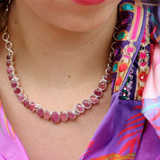 pink tourmaline silver gemstone necklace