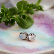 moonstone oval sterling silver gemstone stud earrings