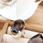 smoky quartz oval sterling silver gemstone ring