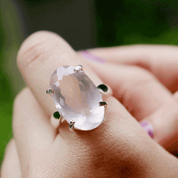 rose quartz silver gemstone ring
