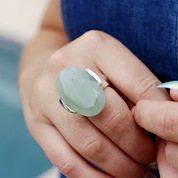 big chalcedony sterling silver oval gemstone ring