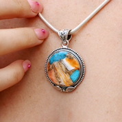 oyster turquoise round sterling silver pendant