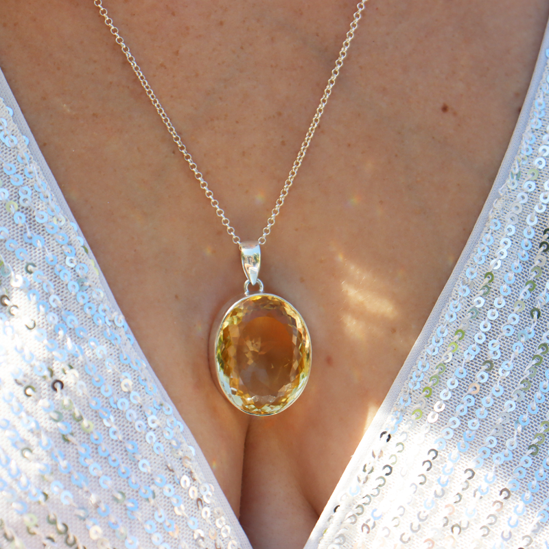 oval citrine silver gemstone pendant