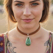 prehnite teardrop sterling silver gemstone pendant