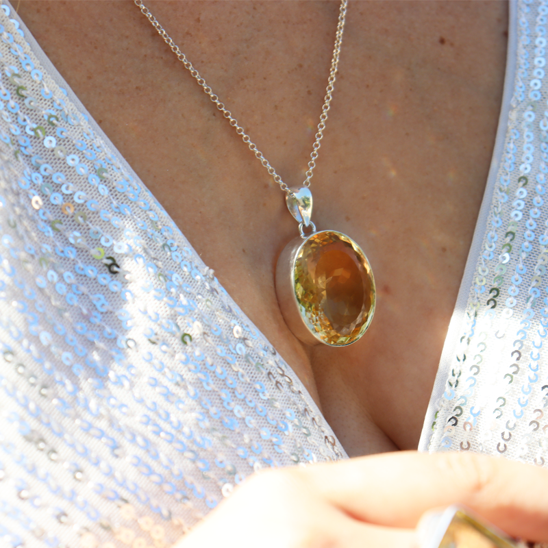 oval citrine silver gemstone pendant