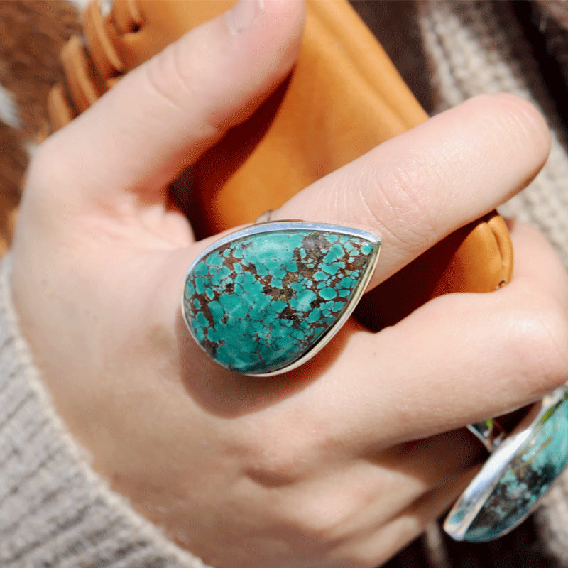 turquoise chunky gemstone silver ring