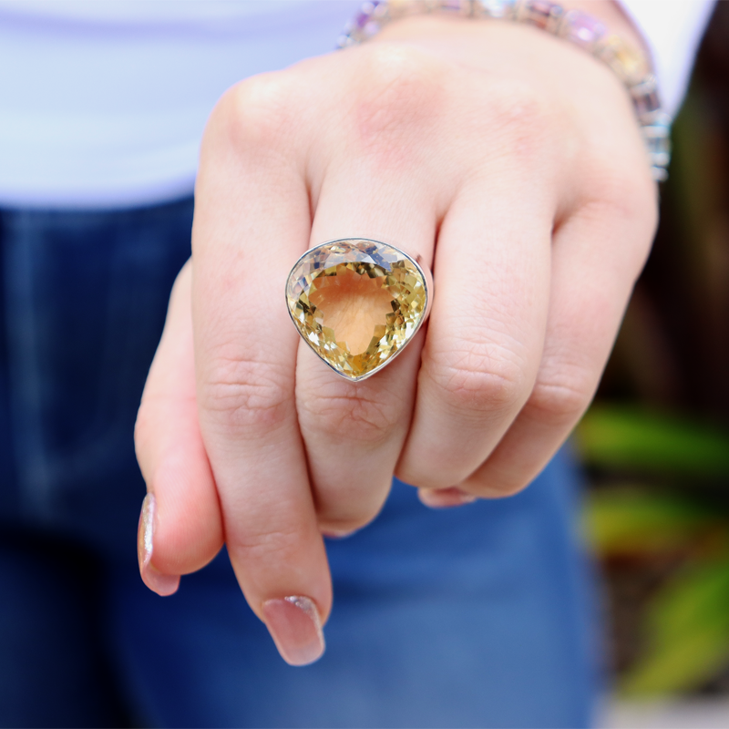 large citrine sterling silver gemstone ring