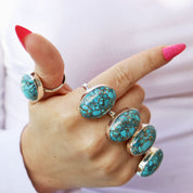 oval copper turquoise silver gemstone ring