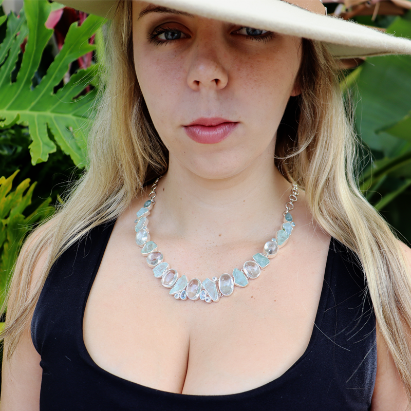 aquamarine blue topaz gemstone sterling silver necklace