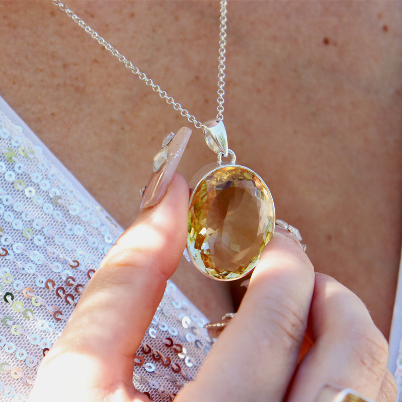 oval citrine silver gemstone pendant