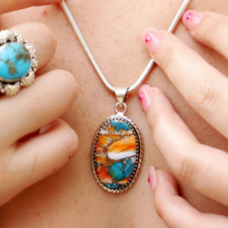 Ornate Oyster Turquoise Gemstone Pendant