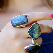 labradorite rectangle silver gemstone ring