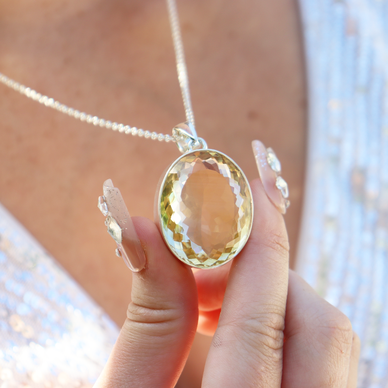 oval citrine silver gemstone pendant