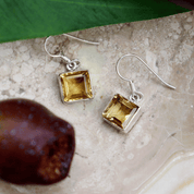 citrine emerald cut sterling silver gemstone earrings
