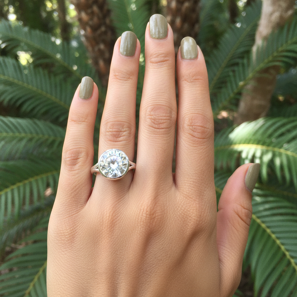 round clear quartz sterling silver gemstone ring