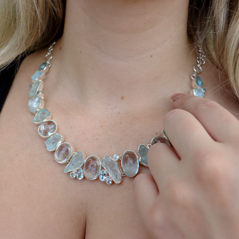 aquamarine blue topaz gemstone sterling silver necklace