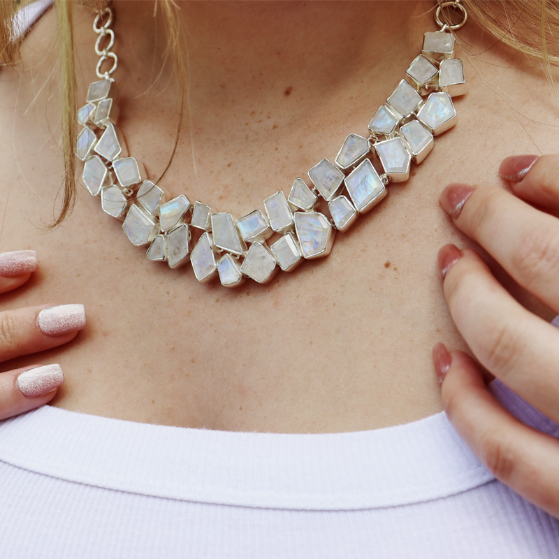 moonstone gemstone sterling silver chunky necklace