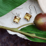 citrine emerald cut sterling silver gemstone earrings