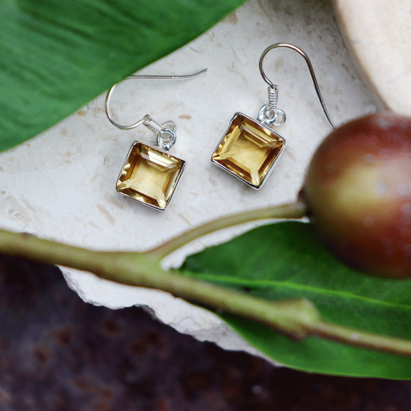 citrine emerald cut sterling silver gemstone earrings