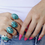oval copper turquoise silver gemstone ring
