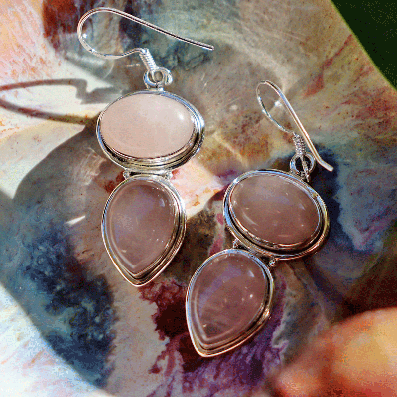 rose quartz silver gemstone earrings