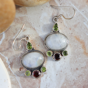moonstone peridot garnet sterling silver gemstone earrings