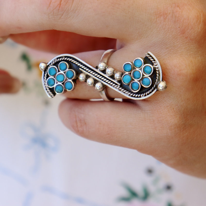 sterling silver turquoise boho style gemstone ring