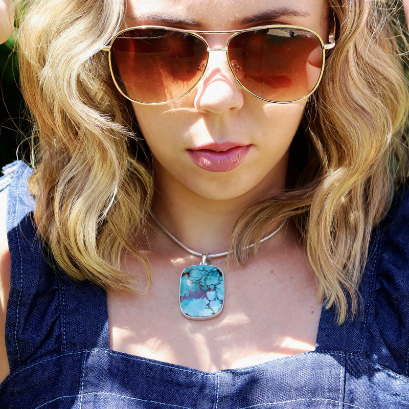 large turquoise silver gemstone pendant