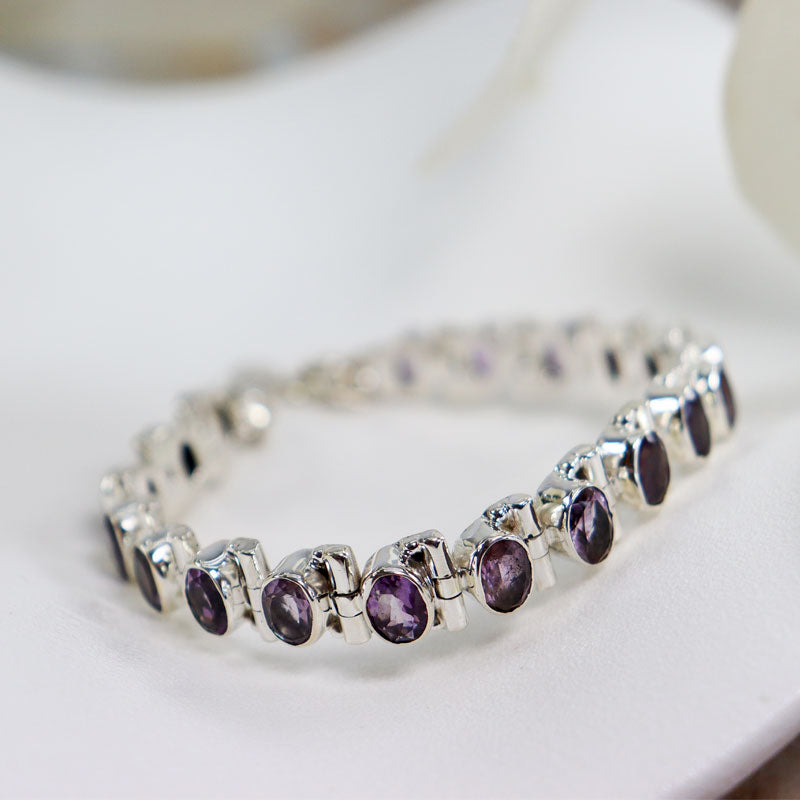 amethyst silver gemstone bracelet