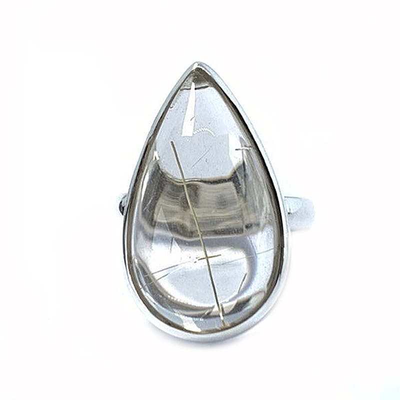 rutilated quartz silver gemstone ring